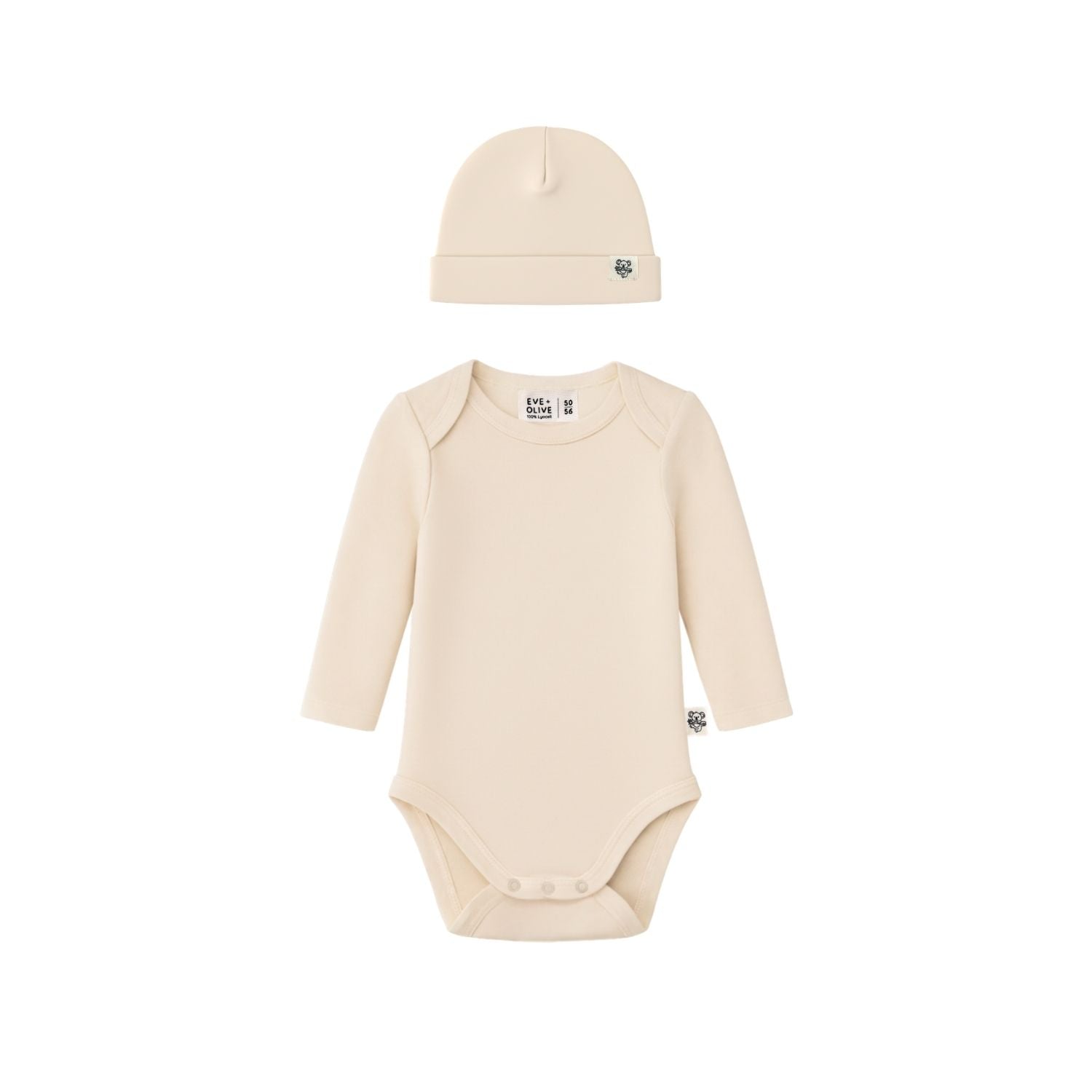 SET BABY BODY + MÜTZE - CUTE BEIGE
