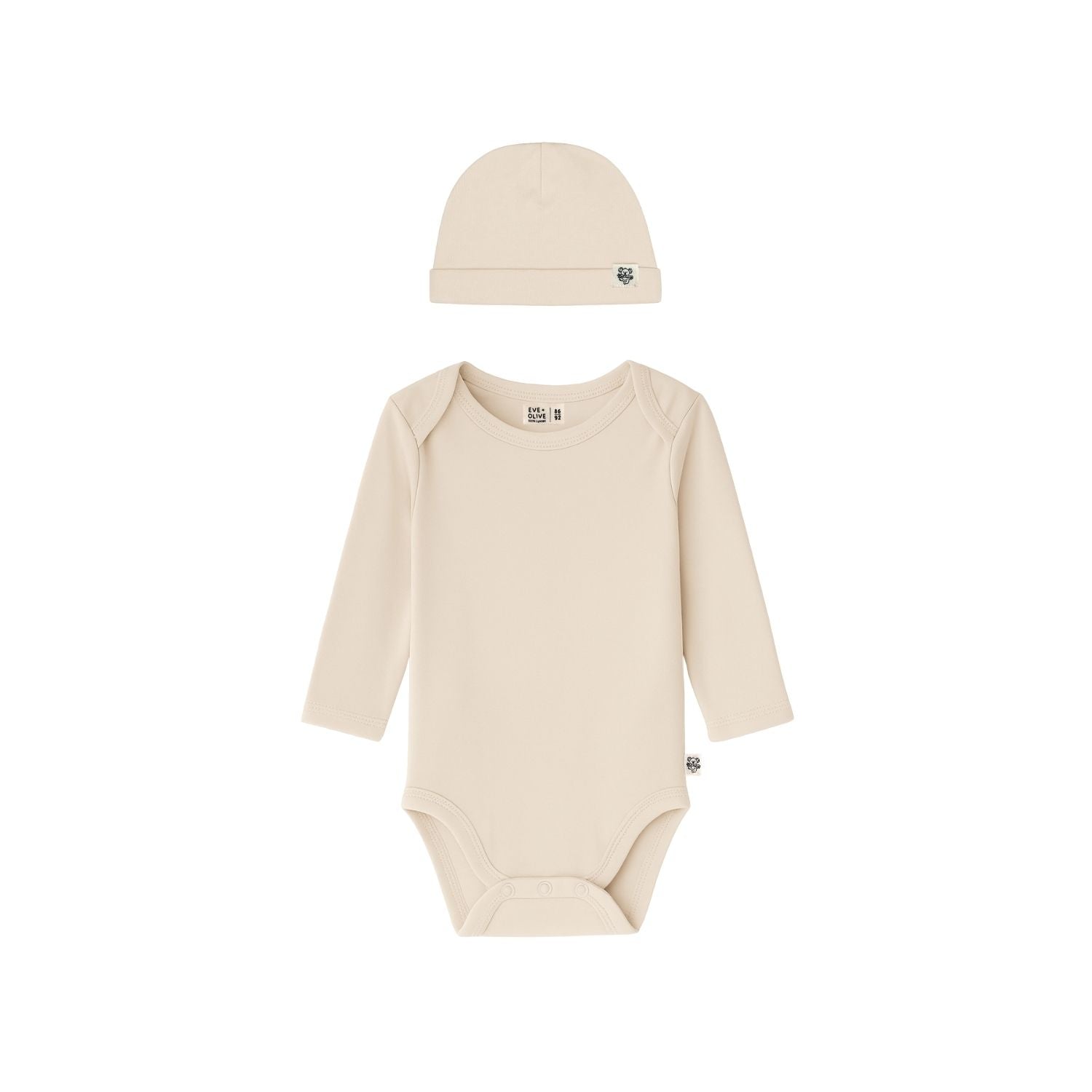 SET BABY BODY + MÜTZE - CUTE BEIGE